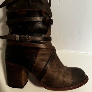 Freebird by Steven Dark Brown Leather Strapped Block Heel Boot